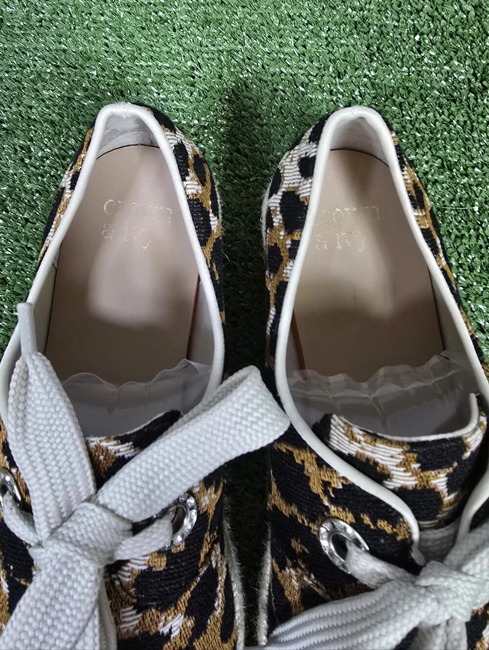Crown & Ivy Dolly Espadrille Stacked Sole Leopard Woven Canvas Shoes Size 9